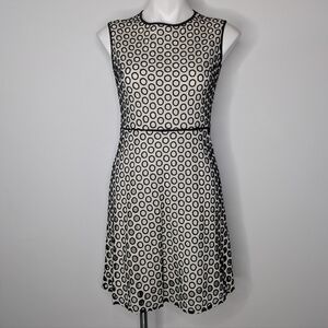 J. Crew Black & White Sleeveless Circle-Print Fit-and-Flare Dress